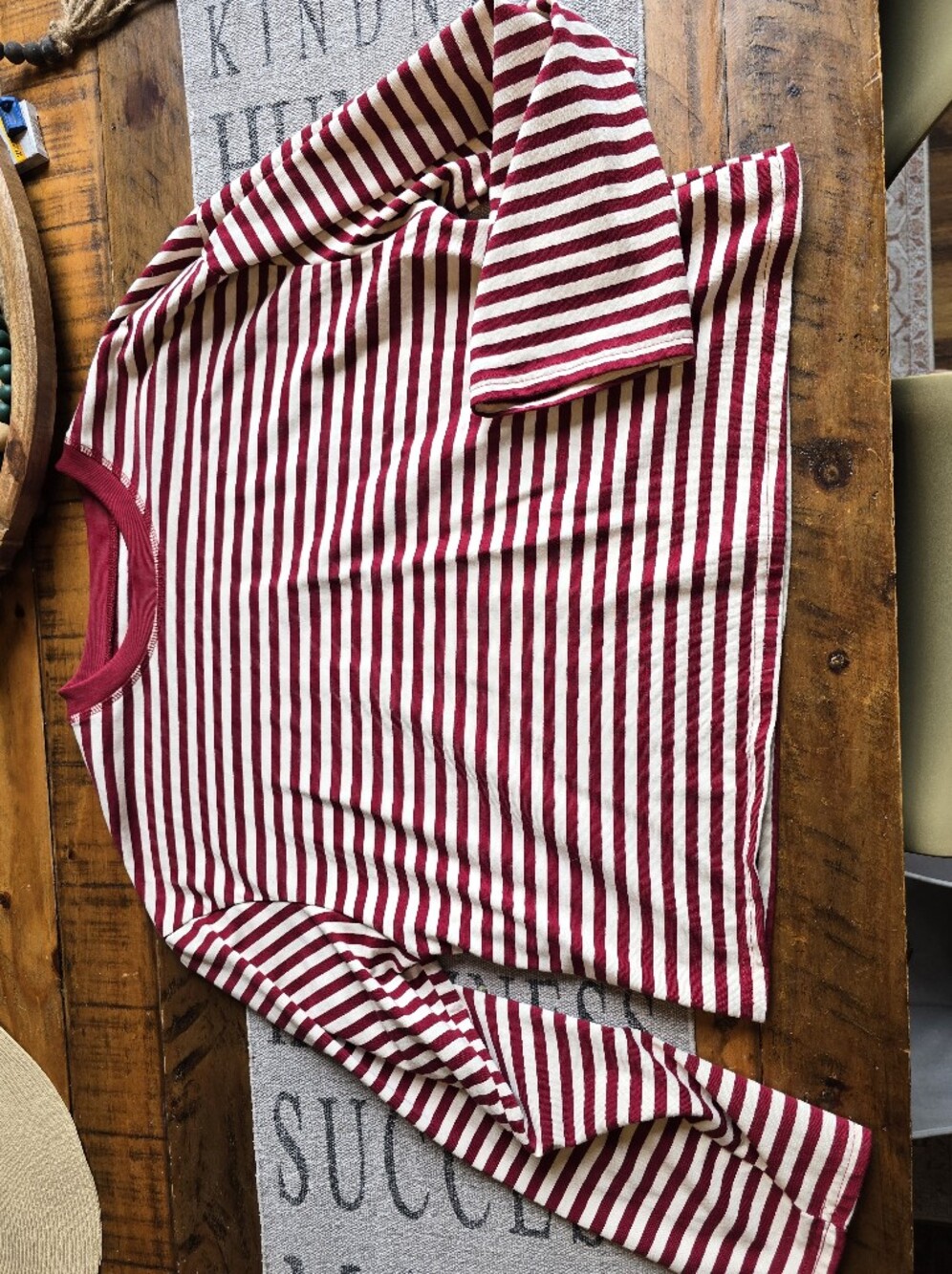 Amazon Women's Red and White Striped Long Sleeve Top